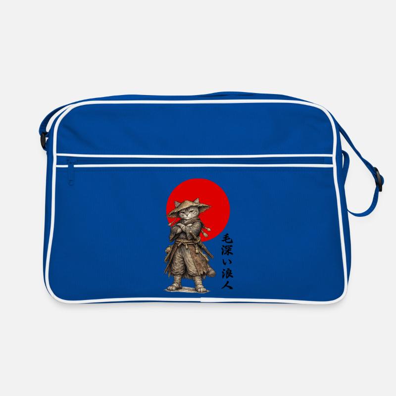 Katzen-Ronin-Samurai unter roter Sonne Retro Tasche