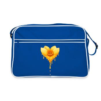 Daffodil Flower Heart Shape Illustration - Retro Bag - blue/white - Front