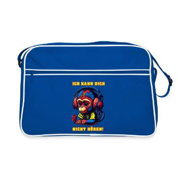 Ich Kann Dich Nicht Hören Monkey - Retro Tasche - Blau/Weiß - Vorne