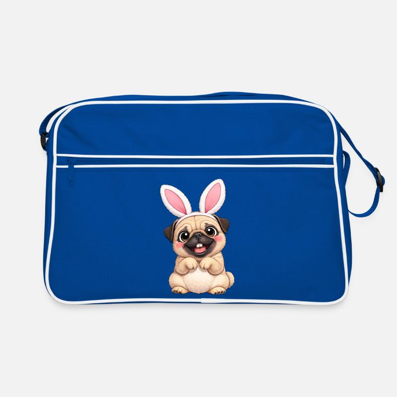 Cute Pug Dog with Bunny Ears Easter Cartoon Retro Bag