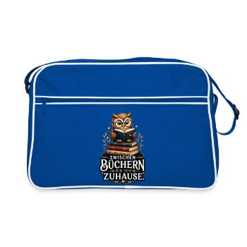 Zwischen Büchern zuhause - Retro Tasche - Blau/Weiß - Vorne