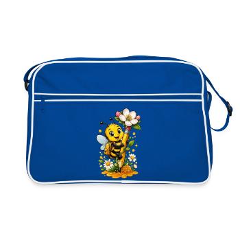 Biene Honig Imker Honigwabe Blumen Wiese Insekt - Retro Tasche - Blau/Weiß - Vorne