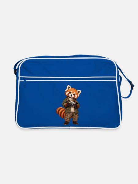 Red Panda Fotograf mit Kamera - Retro Tasche - Blau/Weiß