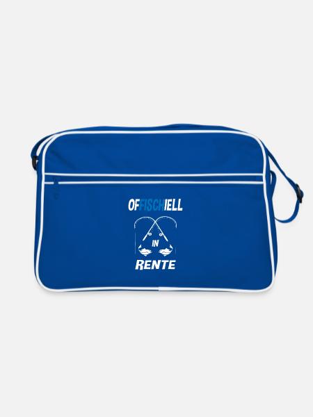 Fischer Rente Angeln Rentner Angelhaken Fisch - Retro Tasche - Blau/Weiß - Vorne