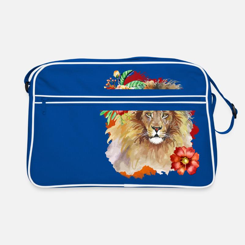 Aquarell Löwe - Retro Tasche - Blau/Weiß