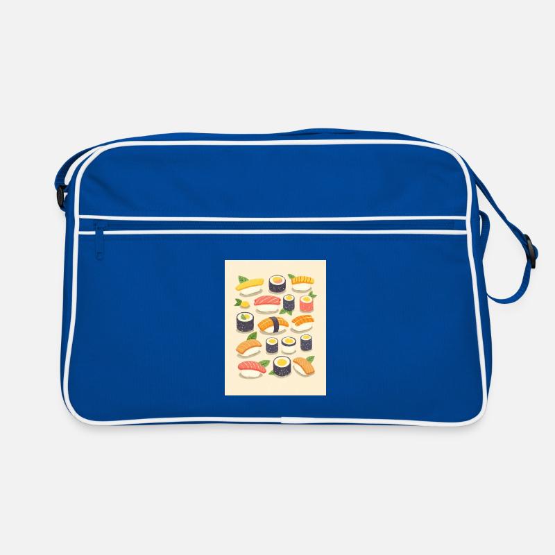 Lebendige Sushi-Sortiment-Illustration Retro Tasche