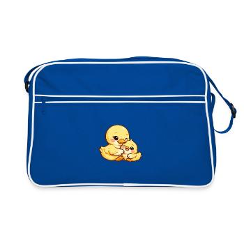 Mom Duck and her chick cuddle together - Retro Bag - blue/white - Front