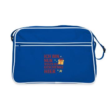Ich bin nur wegen der Geschenke hier. - Retro Tasche - Blau/Weiß - Vorne