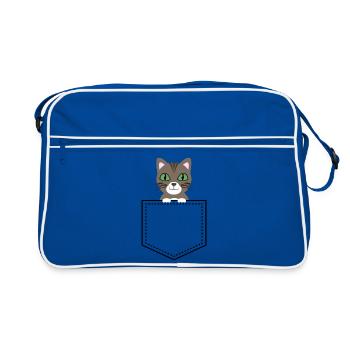 Taschentier Katze braun getigert - Retro Tasche - Blau/Weiß - Vorne