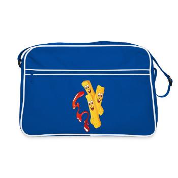 Frites avec des ketchup. - Sac Retro - bleu/blanc - Devant