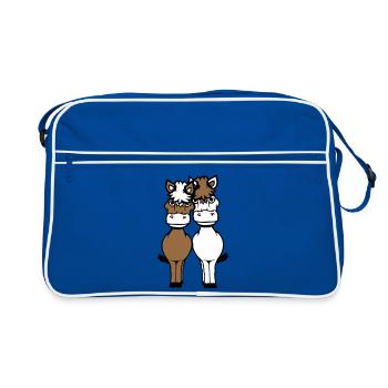 2 Pferde Mann Frau Liebespaar Freunde Liebe Team - Retro Tasche - Blau/Weiß - Vorne