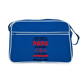 Herz + Fußball – Super Papa Fußballer - Retro Tasche - Blau/Weiß - Vorne
