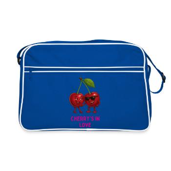 Duo de dessins animés amoureux des cerises - Sac Retro - bleu/blanc - Devant