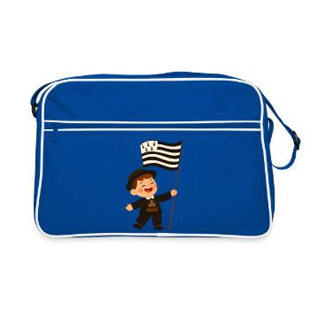 Glücklicher bretonischer Junge mit der Flagge der Bretagne - Retro Tasche - Blau/Weiß - Vorne