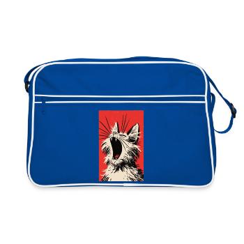 müdes Kätzchen - Retro Tasche - Blau/Weiß - Vorne