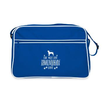 DIE MIT SCHWARZWILDBRACKE GEHT Hundespruch Hunde - Retro Tasche - Blau/Weiß - Vorne