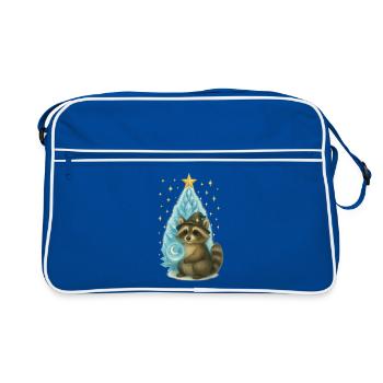 Magischer Waschbär vor Weihnachtsbaum - Retro Tasche - Blau/Weiß - Vorne
