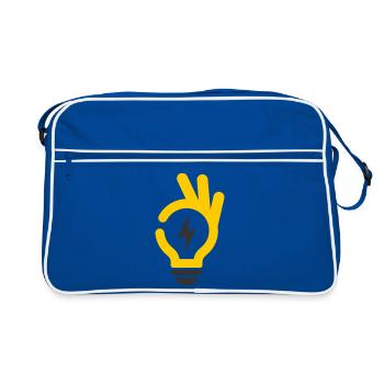 Electrician Hand Flash OK Light Bulb - Retro Bag - blue/white - Front