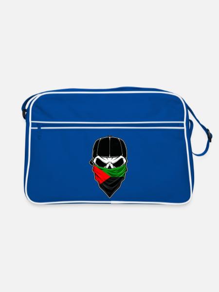 Stilisierter Martinique-Bandana-Schädel - Retro Tasche - Blau/Weiß