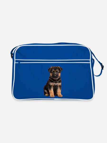 Sanftes Porträt des Deutschen Schäferhunde-Welpen - Retro Tasche - Blau/Weiß