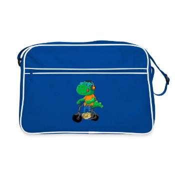 Dino Scooter Dino Liebhaber Lustige Geschenkidee - Retro Tasche - Blau/Weiß - Vorne