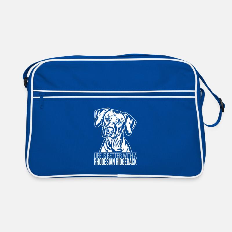 RHODESIAN RIDGEBACK life is better Hunde Wilsigns - Retro Tasche - Blau/Weiß