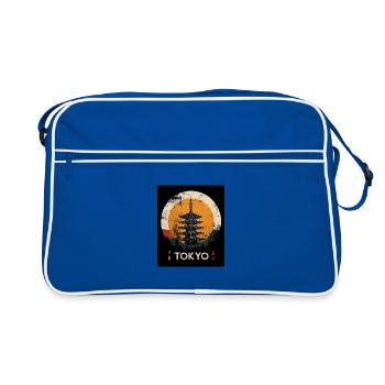 TOKIO | Japanische Pagoden-Sonnenuntergangskunst - Retro Tasche - Blau/Weiß - Vorne