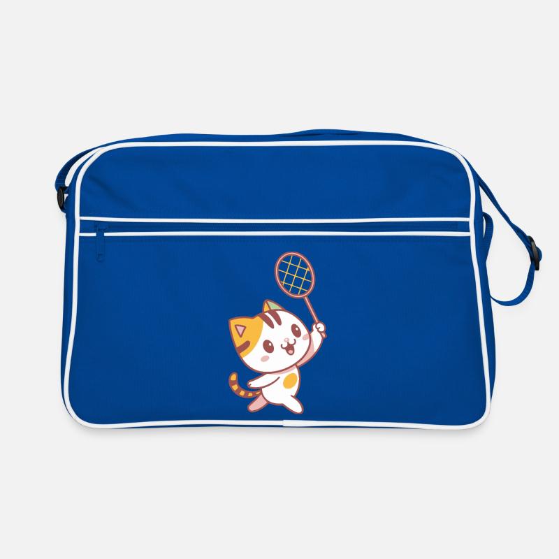 Glückliches Badminton-Kätzchen - Retro Tasche - Blau/Weiß