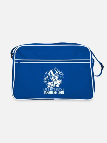Japanese Chin life is better Hunde Hund Wilsigns - Retro Tasche - Blau/Weiß - Vorne
