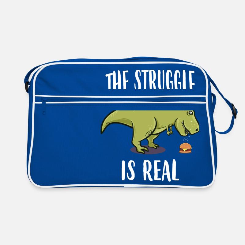 Dinosaurier Burger lustig T-Rex Geschenk Geburt - Retro Tasche - Blau/Weiß