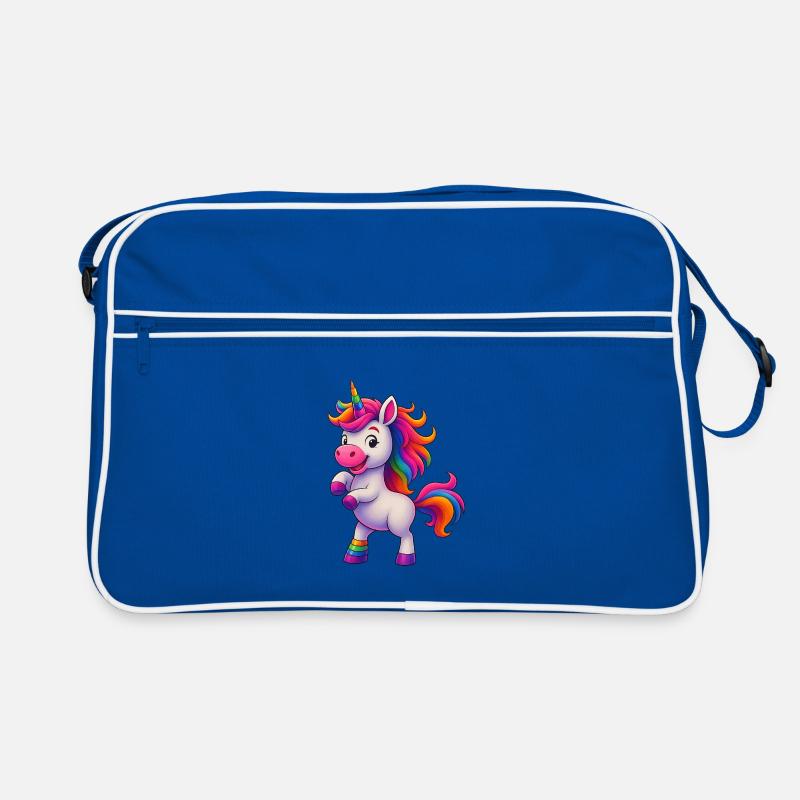Licorne colorée avec crinière arc-en-ciel - Sac Retro - bleu/blanc