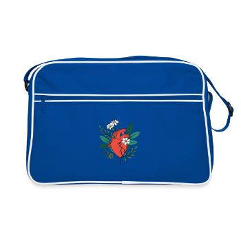 Anatomisches Herz in floraler Blüte - Retro Tasche - Blau/Weiß - Vorne
