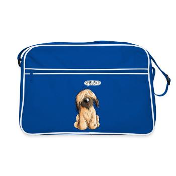 Verspielter kleiner Briard - Hund - Hunde - Gesche - Retro Tasche - Blau/Weiß - Vorne