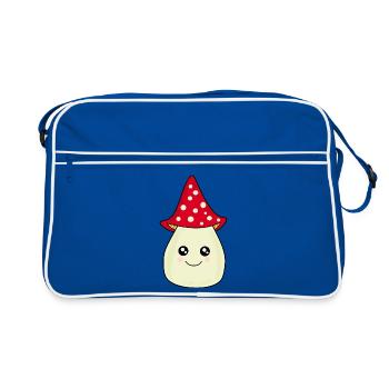 Kawaii Pilz Kawaii Chibi Kawaii Manga - Retro Tasche - Blau/Weiß - Vorne