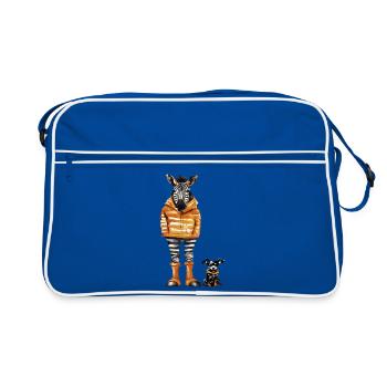 Zebra im orangen Parka - Retro Tasche - Blau/Weiß - Vorne