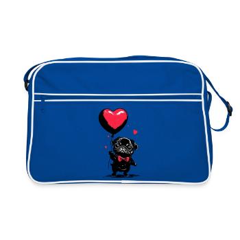 Mops mit Herz Luftballon - Heartful Creatures - Retro Tasche - Blau/Weiß - Vorne