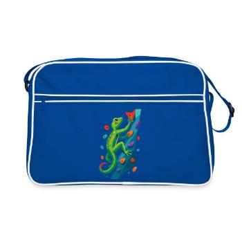 Bouldering Gecko Climbing Animal Climbing Lizard Gift - Retro Bag - blue/white - Front