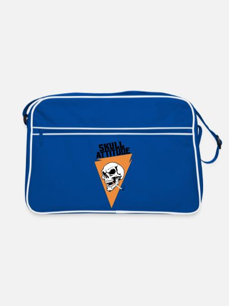 Rebell Totenschädel mit Dreieck Zigarette - Retro Tasche - Blau/Weiß - Vorne