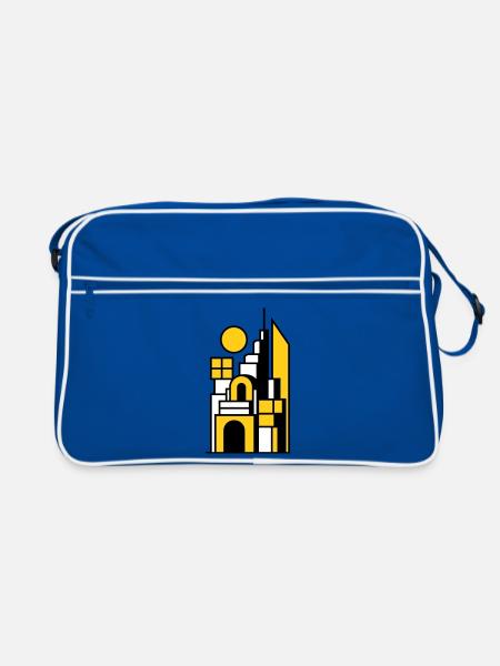 Paysage urbain abstrait en jaune noir - Sac Retro - bleu/blanc - Devant