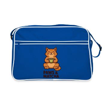Pfoten & Matcha Katze - Retro Tasche - Blau/Weiß - Vorne