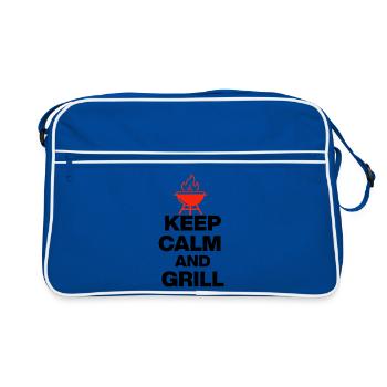 KEEP CALM AND GRILL, FIRE GRILL PARTY MEAT - Retro Bag - blue/white - Front