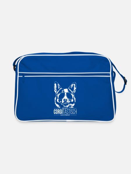 CORGITASTISCH Welsh Corgi Hundespruch Hunde - Retro Tasche - Blau/Weiß