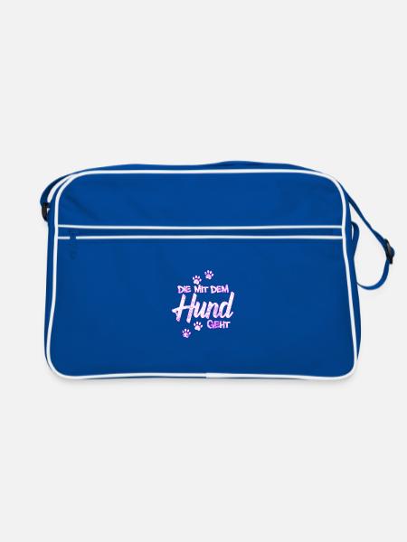 Die mit dem Hund geht | Hundebesitzerin Geschenk - Retro Tasche - Blau/Weiß
