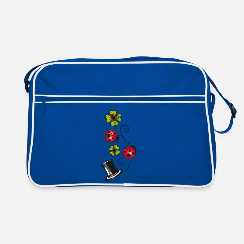 Silvester, Glücksbringer, Klee, Marienkäfer - Retro Tasche - Blau/Weiß
