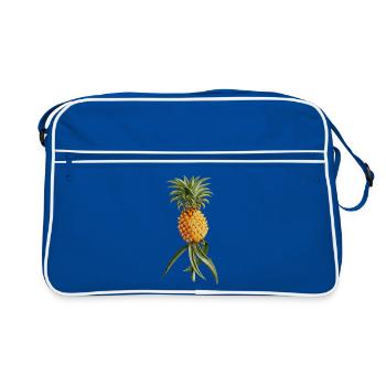 Vintage Retro Ananas Pflanze Tropisch Shirt - Retro Tasche - Blau/Weiß - Vorne