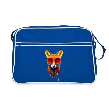 Neonfuchs mit roter Brille - Retro Tasche - Blau/Weiß - Vorne