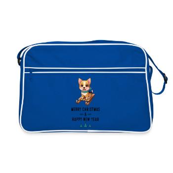 hund zu weihnachten - Retro Tasche - Blau/Weiß - Vorne