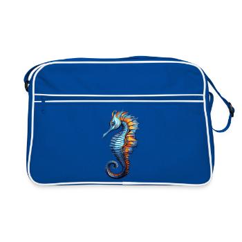 Seepferdchen Blau Orange Illustration - Retro Tasche - Blau/Weiß - Vorne