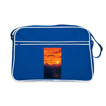 Sonnenuntergang Paraglider über Bergkette - Retro Tasche - Blau/Weiß - Vorne