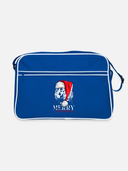 Santa German Quail Dog Merry Christmas Dogs - Retro Bag - blue/white - Front